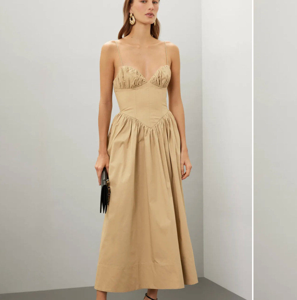 Ronny Kobo Beige Corset Midi Dress XS Cotton Cottage Sundress Designer $400 - Picture 1 of 16